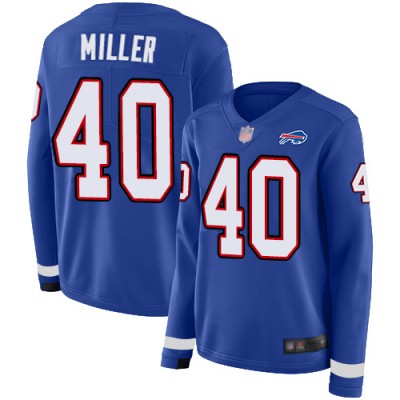 Nike Buffalo Bills #40 Von Miller Royal Blue Team Color Women's Stitched NFL Limited Therma Long Sleeve Jersey